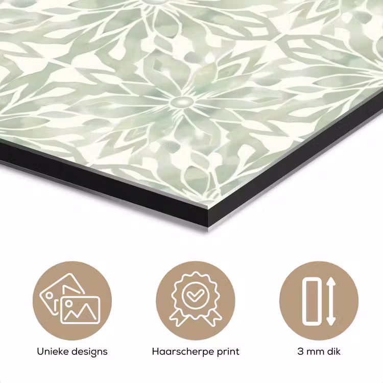 Aluminium schilderij - Saliegroen - Symmetrisch - Mandala - Ornament - Patroon — 7