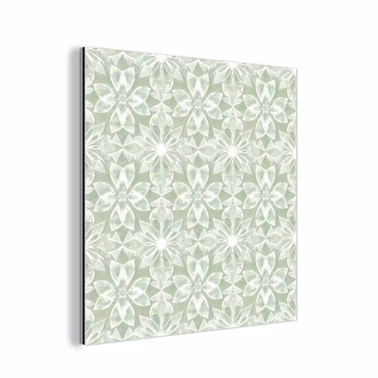 Aluminium schilderij - Saliegroen - Symmetrisch - Mandala - Ornament - Patroon — 1