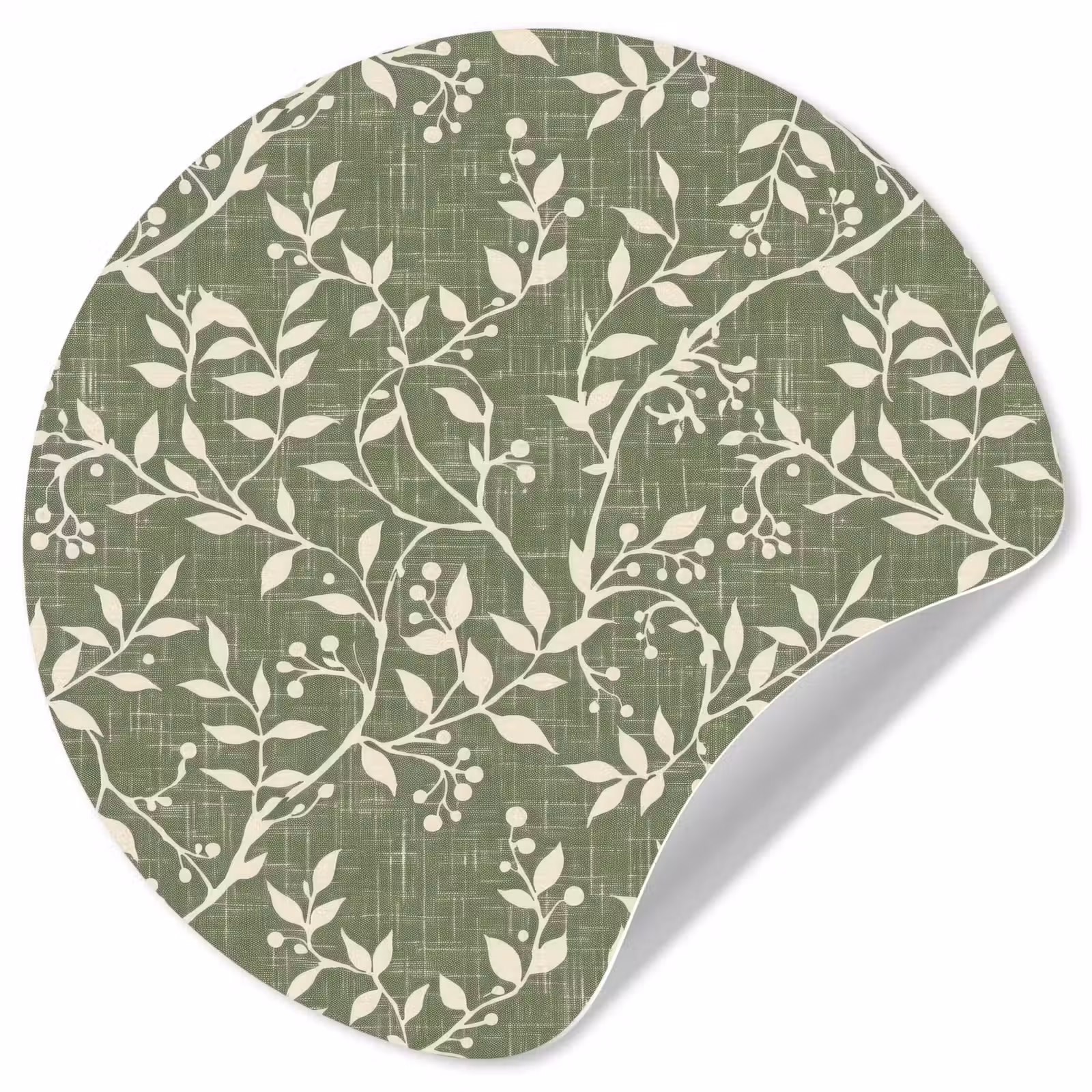 Behangcirkel - Saliegroen - Botanisch - Takken - Besjes - Linnen - Patroon — 1