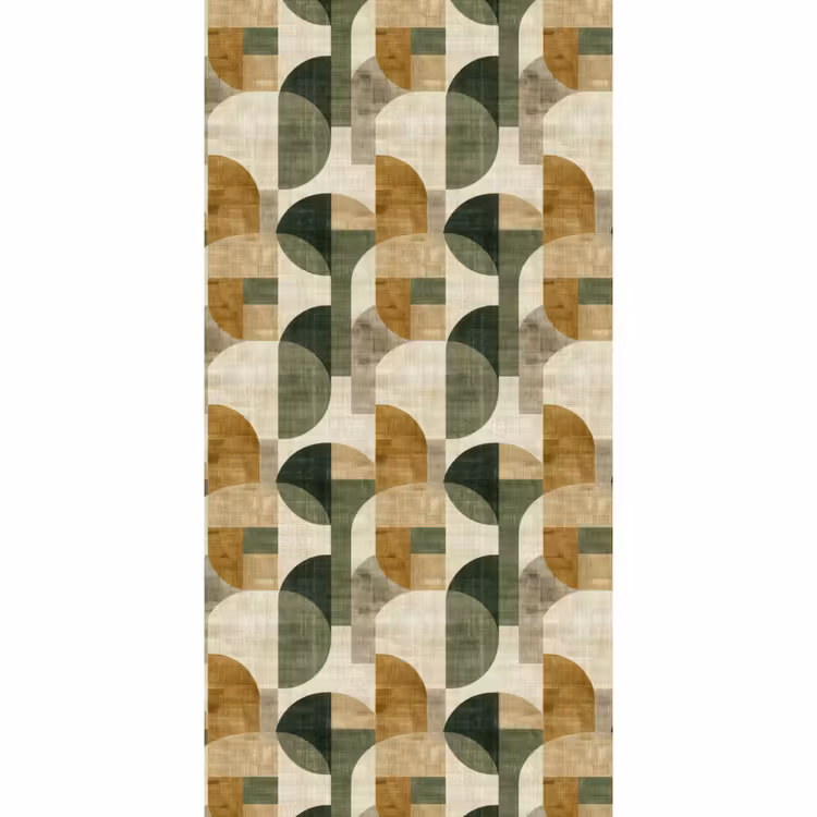 Behang - Olijfgroen - Geometrisch - Abstract - Mid-Century - Linnen - Patroon — 2