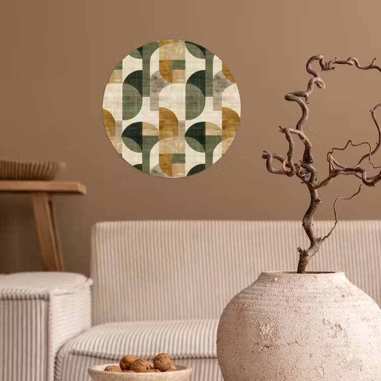 Behangcirkel - Olijfgroen - Geometrisch - Abstract - Mid-Century - Linnen - Patroon — 2