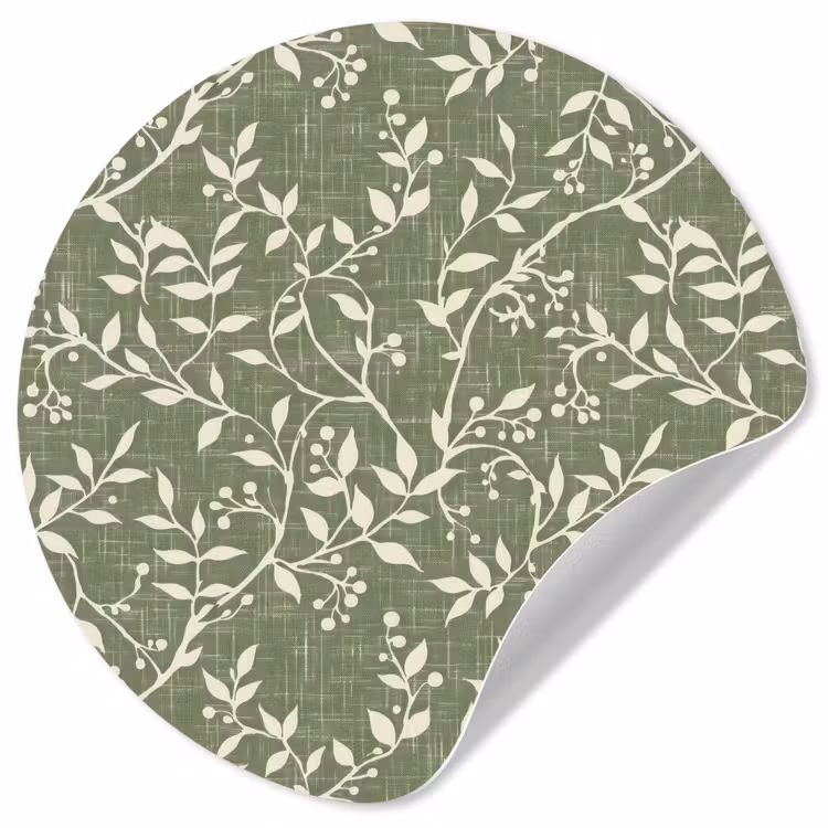 Behangcirkel - Saliegroen - Botanisch - Takken - Besjes - Linnen - Patroon — 1