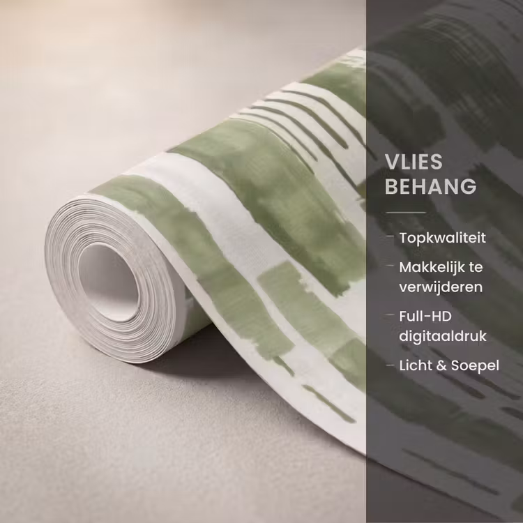 Behang - Groen - Abstract - Penseelstreken - Linnen - Patroon — 3