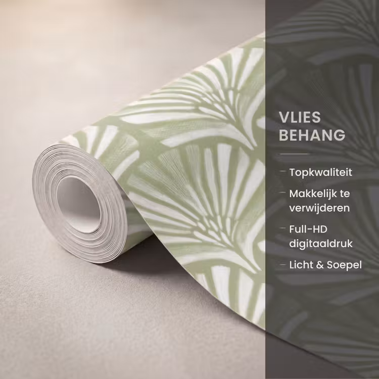 Behang - Saliegroen - Ginkgo Biloba - Waaier - Patroon — 3