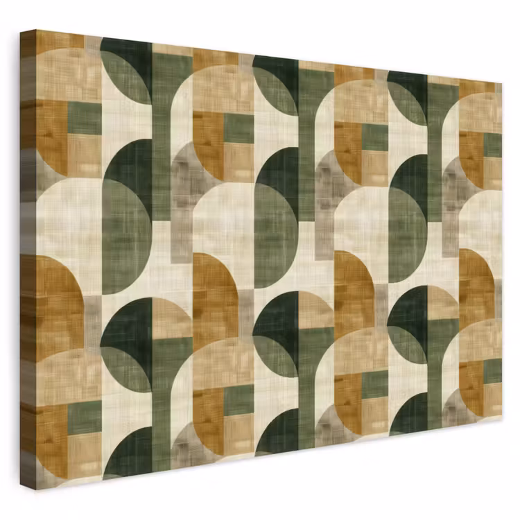 Buiten canvas - Olijfgroen - Geometrisch - Abstract - Mid-Century - Linnen - Patroon — 1