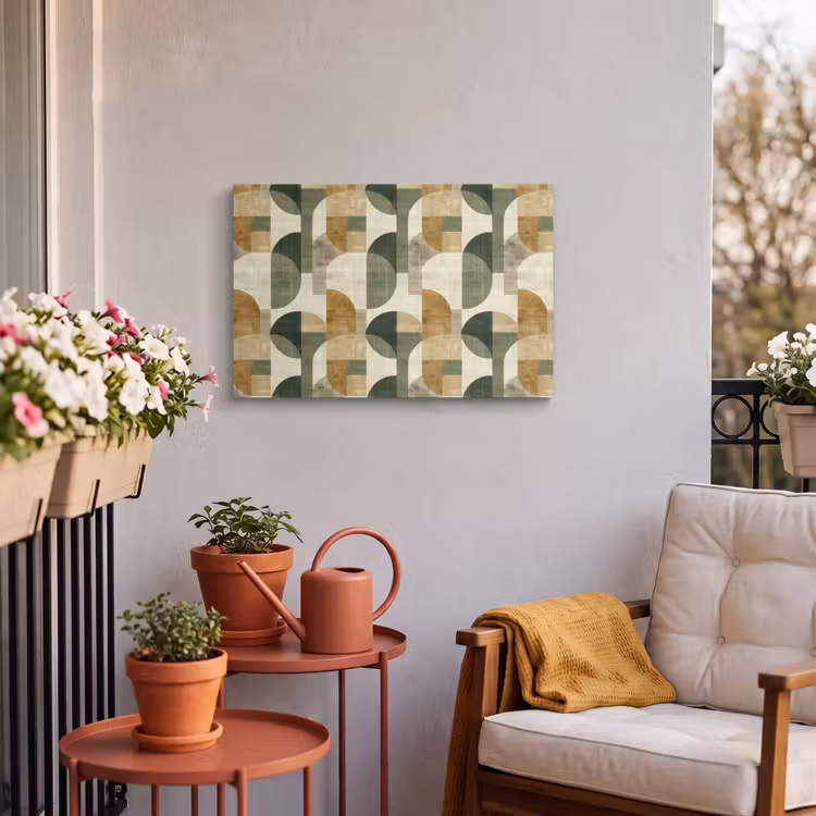 Buiten canvas - Olijfgroen - Geometrisch - Abstract - Mid-Century - Linnen - Patroon — 3