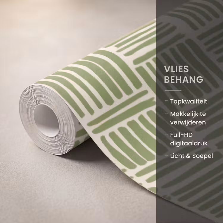 Behang - Saliegroen - Blokken - Handgetekend - Patroon — 3
