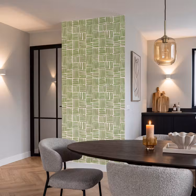 Behang - Saliegroen - Blokken - Handgetekend - Patroon — 5