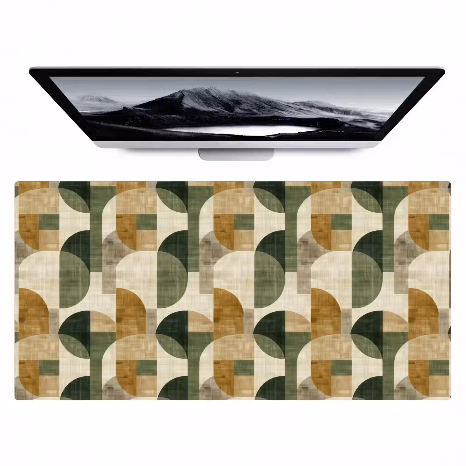 Bureau onderlegger - Olijfgroen - Geometrisch - Abstract - Mid-Century - Linnen - Patroon — 1