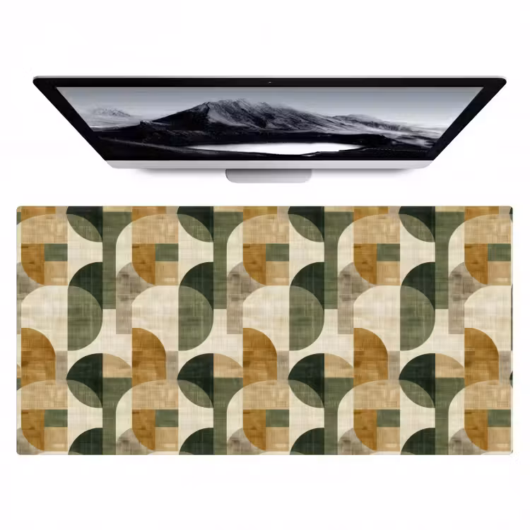 Bureau onderlegger - Olijfgroen - Geometrisch - Abstract - Mid-Century - Linnen - Patroon — 1