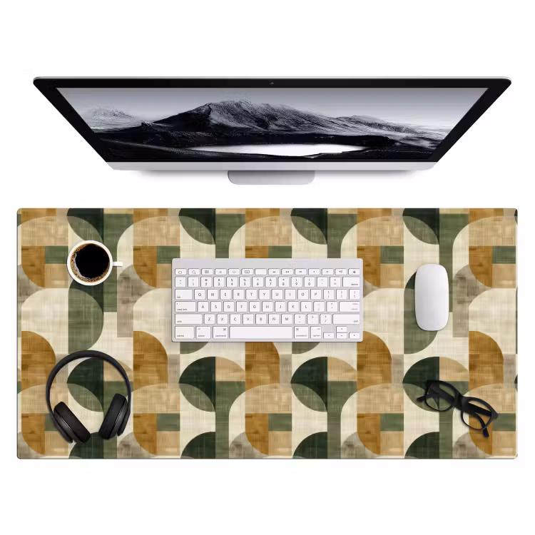 Bureau onderlegger - Olijfgroen - Geometrisch - Abstract - Mid-Century - Linnen - Patroon — 4