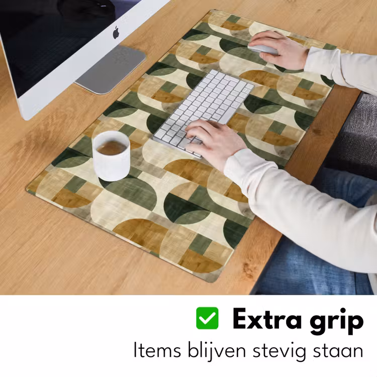 Bureau onderlegger - Olijfgroen - Geometrisch - Abstract - Mid-Century - Linnen - Patroon — 6