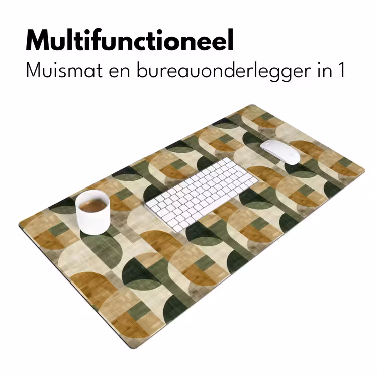 Bureau onderlegger - Olijfgroen - Geometrisch - Abstract - Mid-Century - Linnen - Patroon — 7