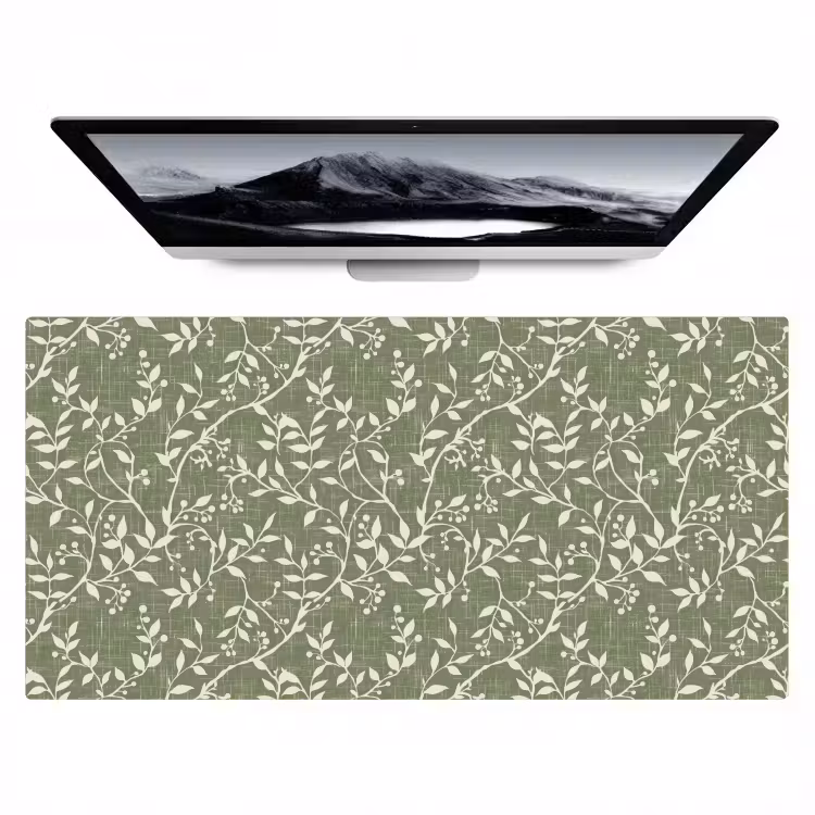 Bureau onderlegger - Saliegroen - Botanisch - Takken - Besjes - Linnen - Patroon — 1