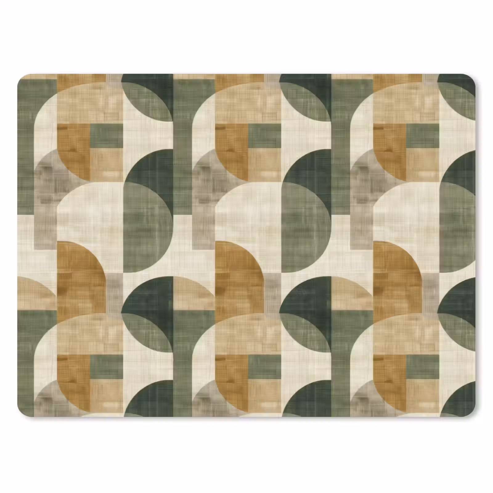 Muismat - Olijfgroen - Geometrisch - Abstract - Mid-Century - Linnen - Patroon — 1