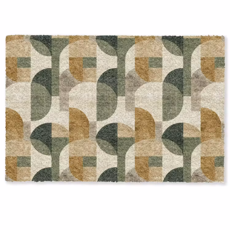 Deurmat - Olijfgroen - Geometrisch - Abstract - Mid-Century - Linnen - Patroon — 1