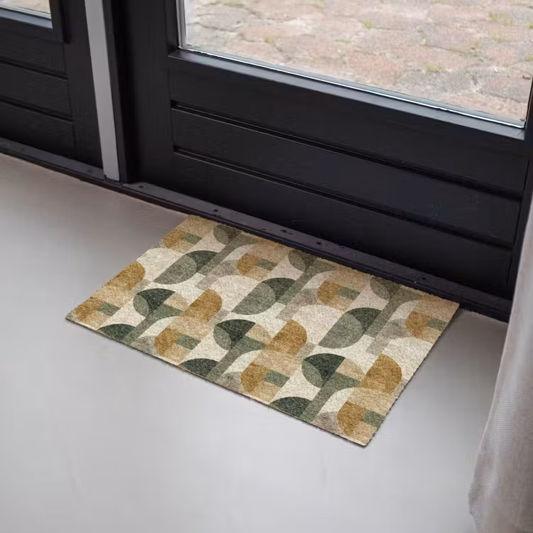 Deurmat - Olijfgroen - Geometrisch - Abstract - Mid-Century - Linnen - Patroon — 2