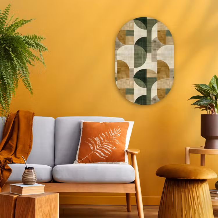 Muurovaal - Olijfgroen - Geometrisch - Abstract - Mid-Century - Linnen - Patroon — 2
