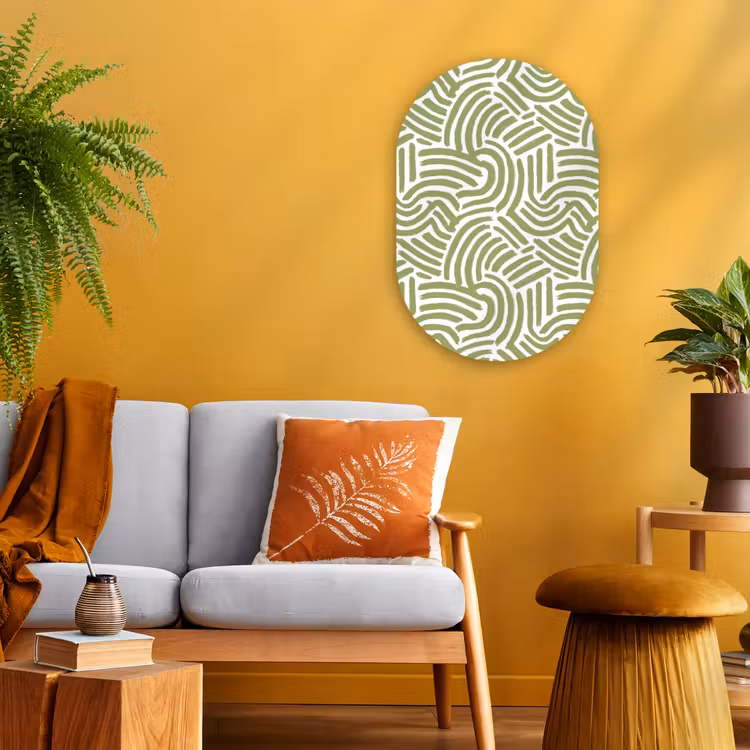 Muurovaal - Saliegroen - Abstract - Bogen - Handgetekend - Patroon — 1