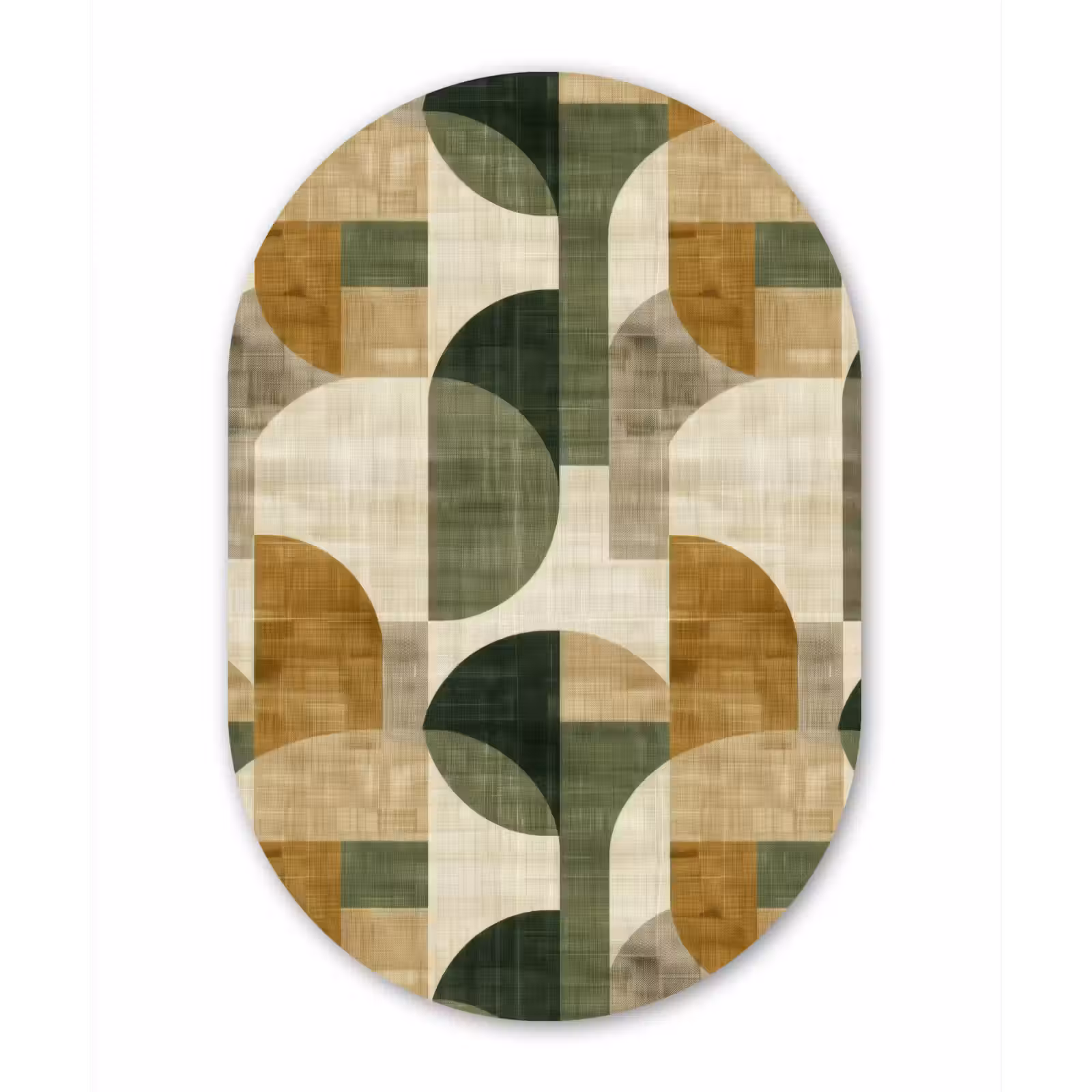 Muurovaal glas - Olijfgroen - Geometrisch - Abstract - Mid-Century - Linnen - Patroon — 1