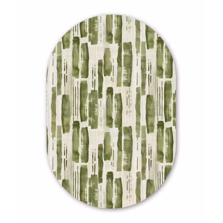 Muurovaal glas - Groen - Abstract - Penseelstreken - Linnen - Patroon — 1