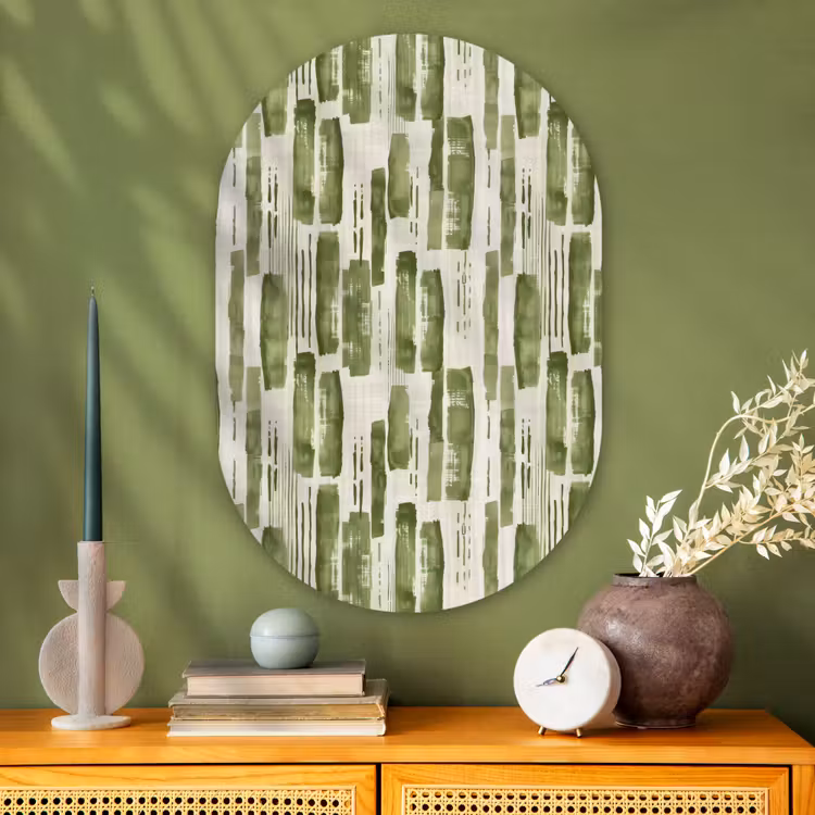 Muurovaal glas - Groen - Abstract - Penseelstreken - Linnen - Patroon — 2