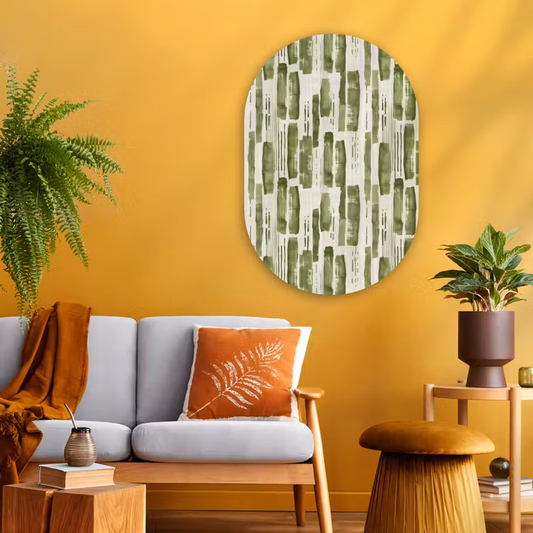 Muurovaal glas - Groen - Abstract - Penseelstreken - Linnen - Patroon — 3