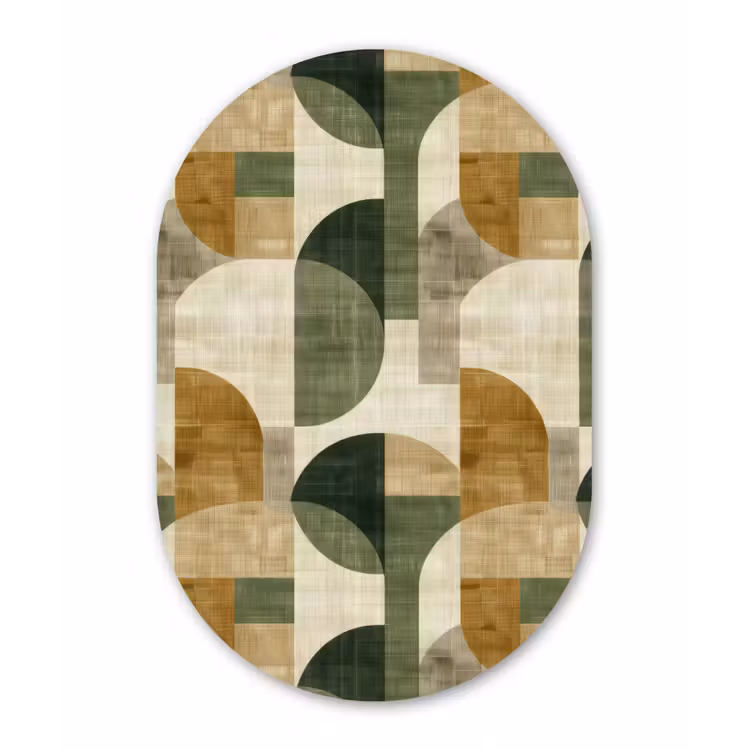 Muurovaal glas - Olijfgroen - Geometrisch - Abstract - Mid-Century - Linnen - Patroon — 1