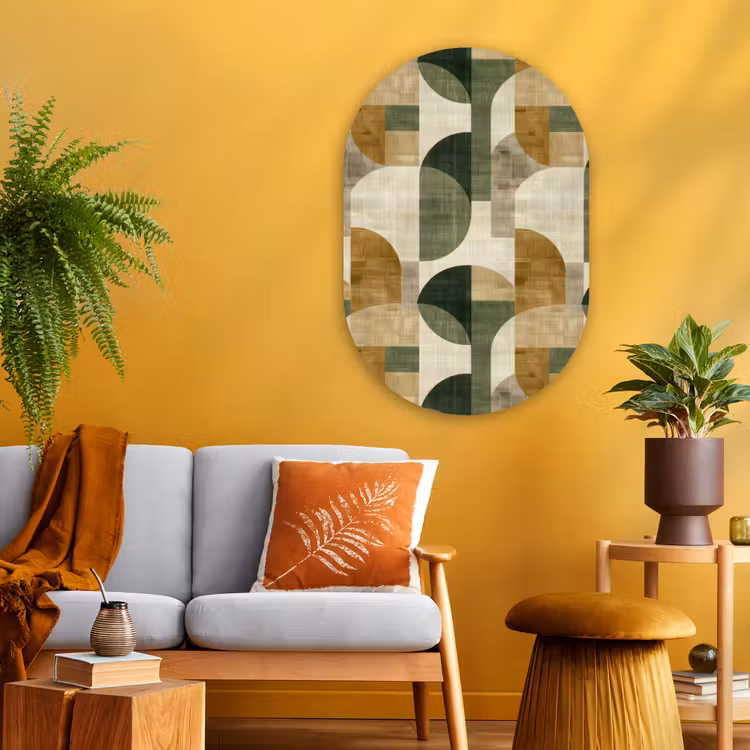 Muurovaal glas - Olijfgroen - Geometrisch - Abstract - Mid-Century - Linnen - Patroon — 3