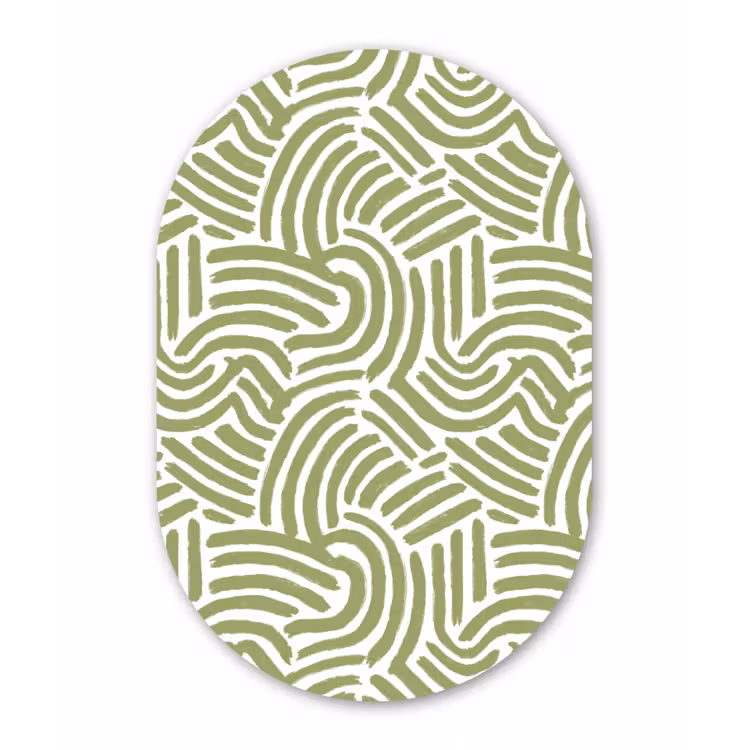 Muurovaal glas - Saliegroen - Abstract - Bogen - Handgetekend - Patroon — 1