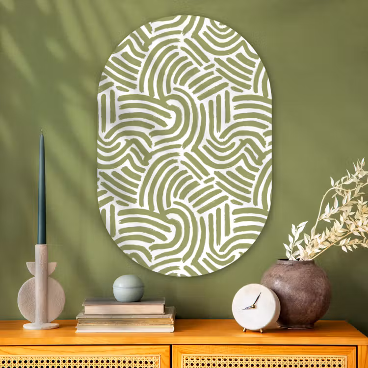 Muurovaal glas - Saliegroen - Abstract - Bogen - Handgetekend - Patroon — 2