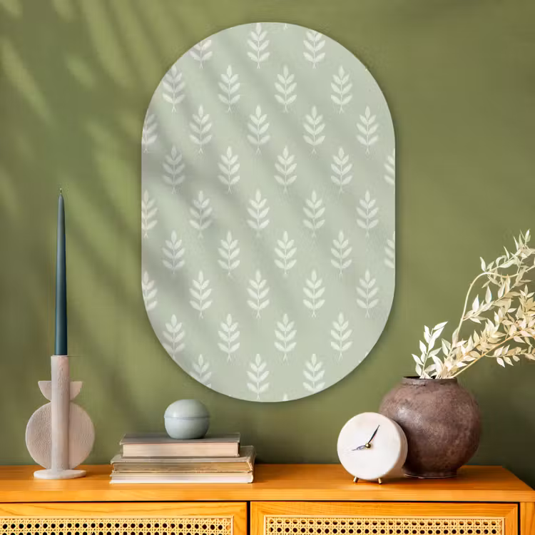 Muurovaal glas - Saliegroen - Botanisch - Takjes - Minimalistisch - Patroon — 2