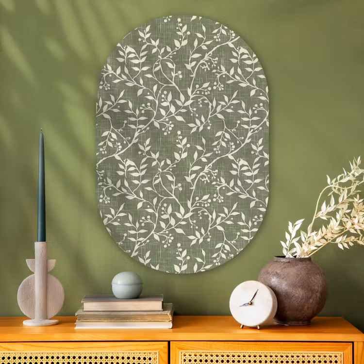 Muurovaal glas - Saliegroen - Botanisch - Takken - Besjes - Linnen - Patroon — 2