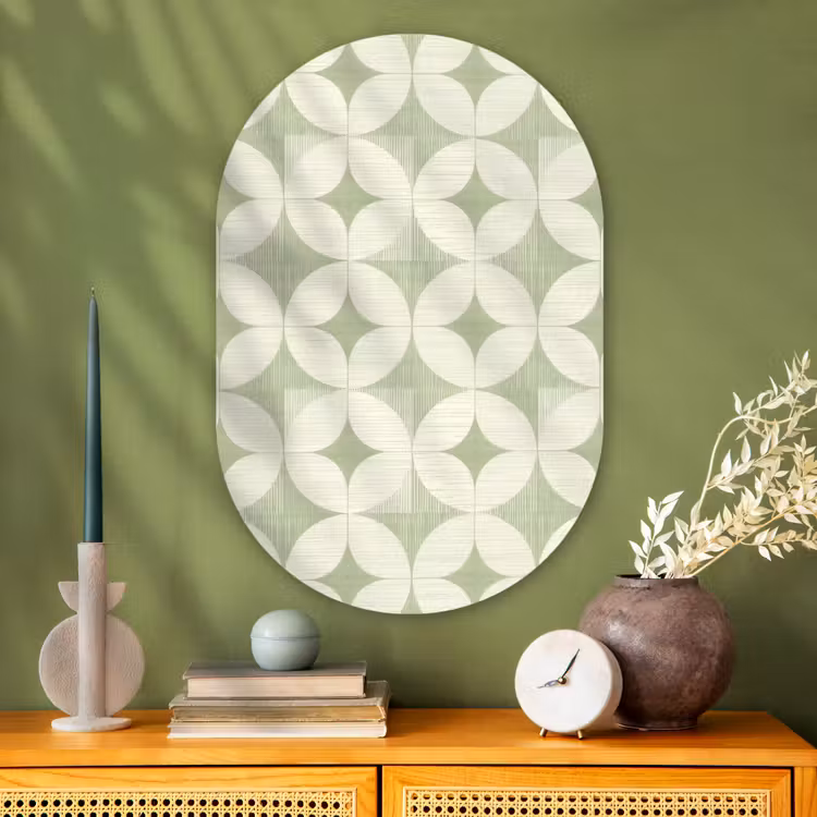 Muurovaal glas - Saliegroen - Geometrisch - Retro - Mid-Century - Patroon — 2