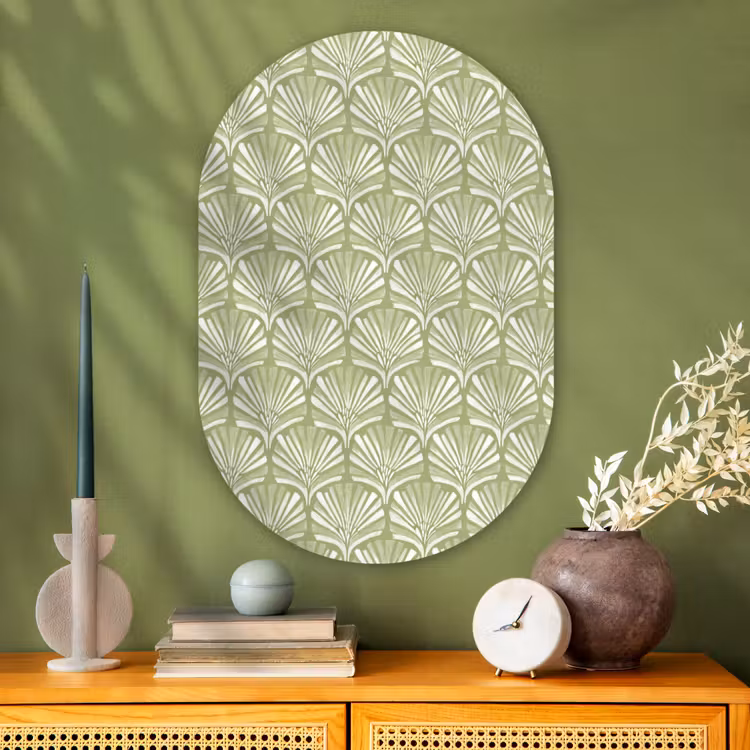 Muurovaal glas - Saliegroen - Ginkgo Biloba - Waaier - Patroon — 2