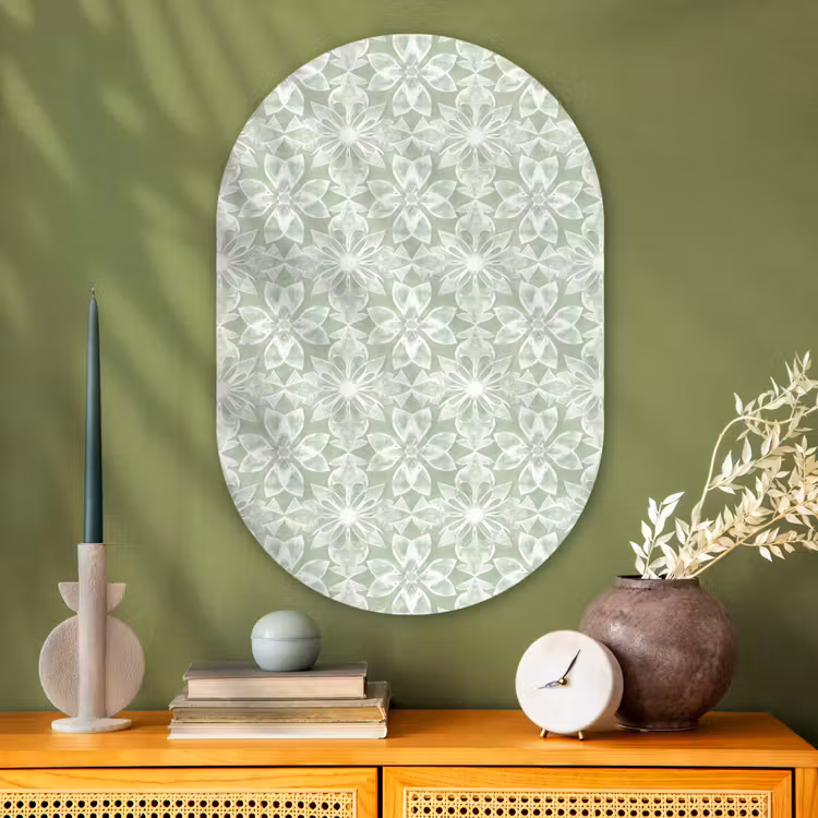 Muurovaal glas - Saliegroen - Symmetrisch - Mandala - Ornament - Patroon — 2