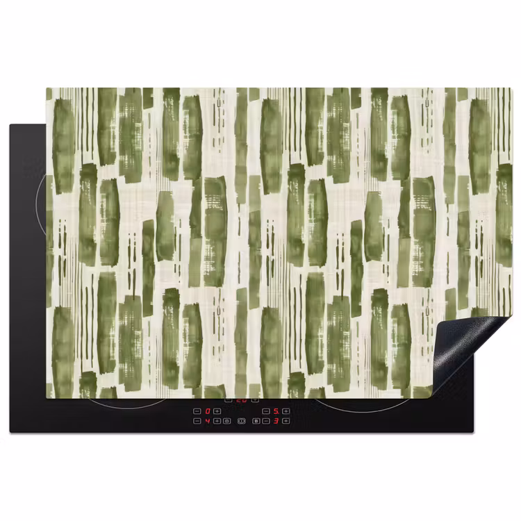 Inductiebeschermer - Groen - Abstract - Penseelstreken - Linnen - Patroon — 1