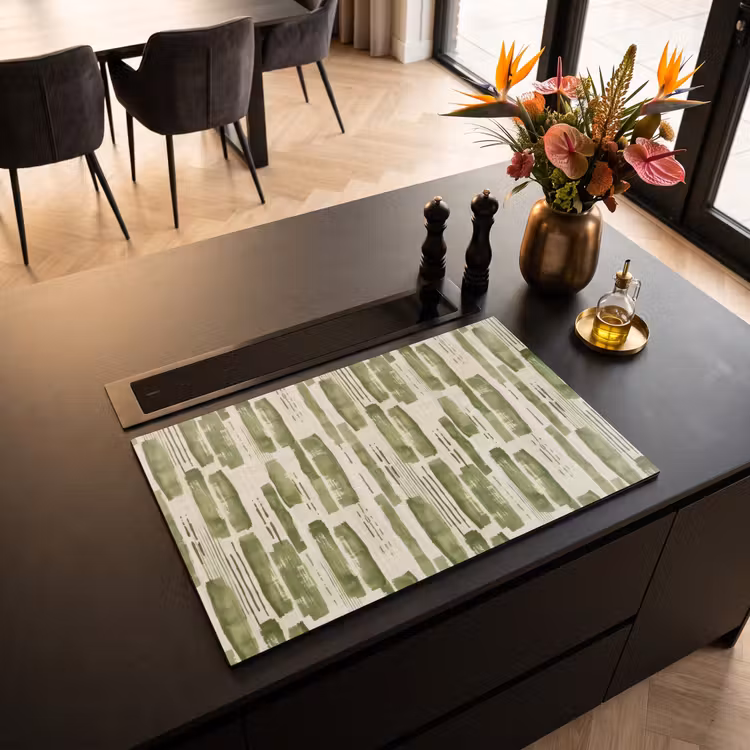 Inductiebeschermer - Groen - Abstract - Penseelstreken - Linnen - Patroon — 2
