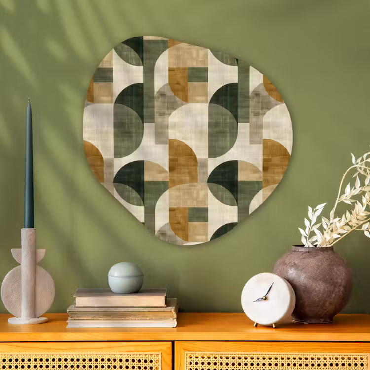 Organisch schilderij glas - Olijfgroen - Geometrisch - Abstract - Mid-Century - Linnen - Patroon — 2