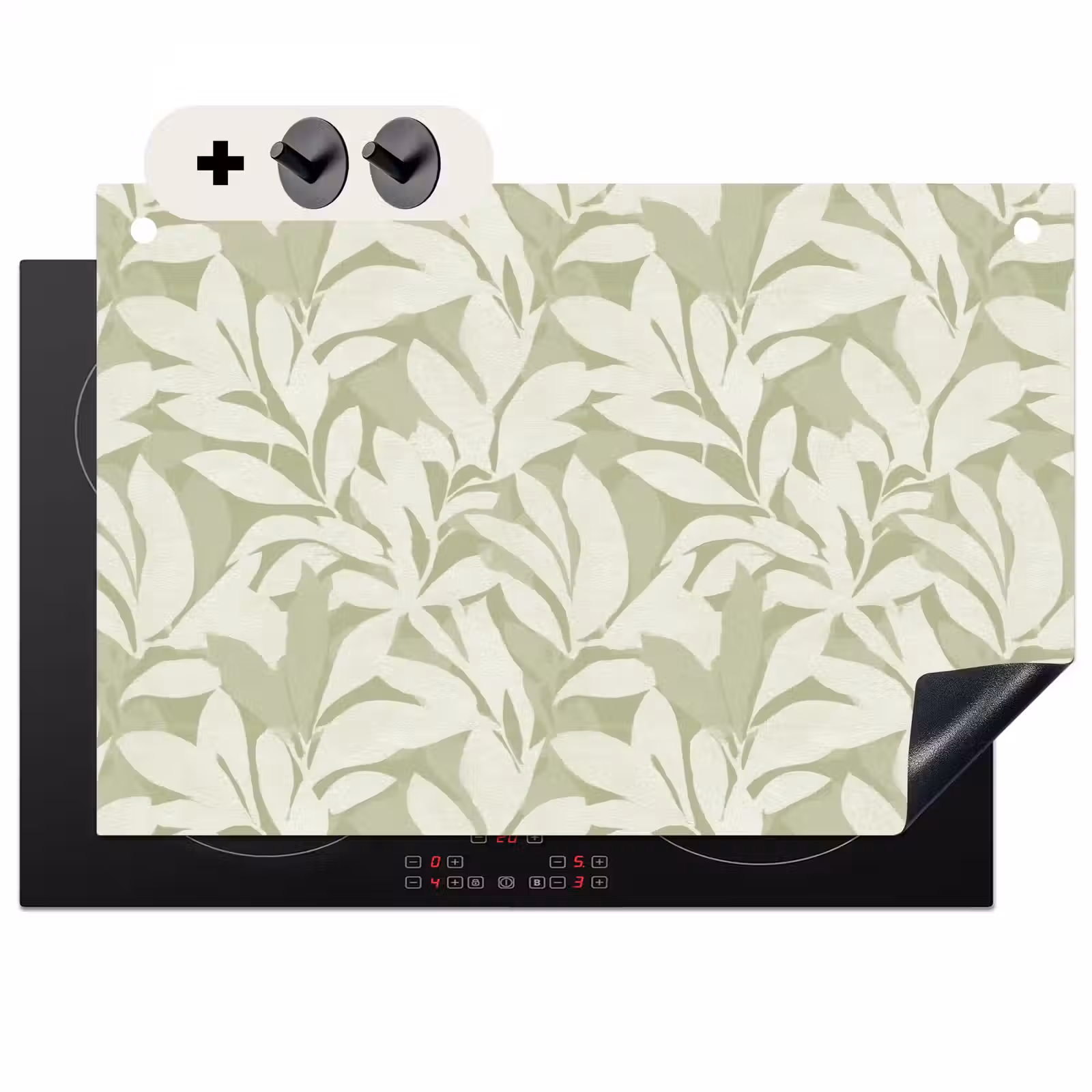 Inductiebeschermer & spatscherm (2in1) - Saliegroen - Botanisch - Minimalistisch - Patroon — 1