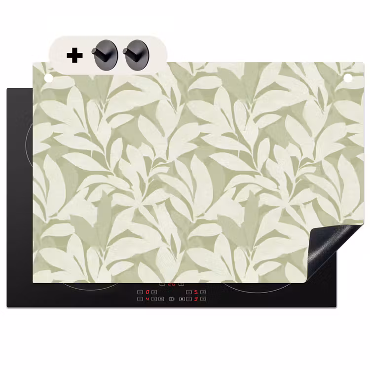 Inductiebeschermer & spatscherm (2in1) - Saliegroen - Botanisch - Minimalistisch - Patroon — 1