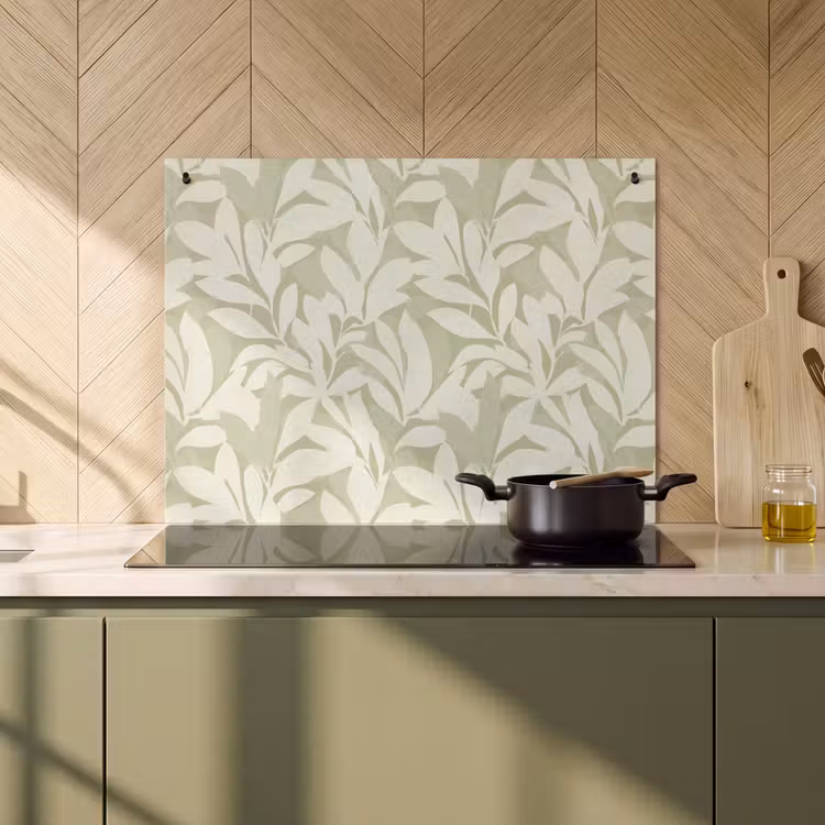 Inductiebeschermer & spatscherm (2in1) - Saliegroen - Botanisch - Minimalistisch - Patroon — 2
