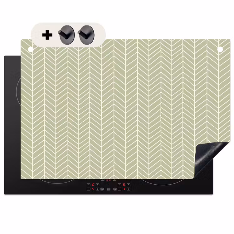 Inductiebeschermer & spatscherm (2in1) - Saliegroen - Visgraat - Geometrisch - Patroon — 1