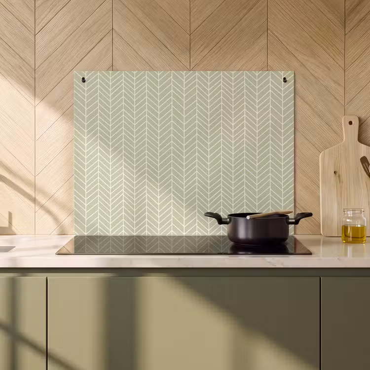 Inductiebeschermer & spatscherm (2in1) - Saliegroen - Visgraat - Geometrisch - Patroon — 2