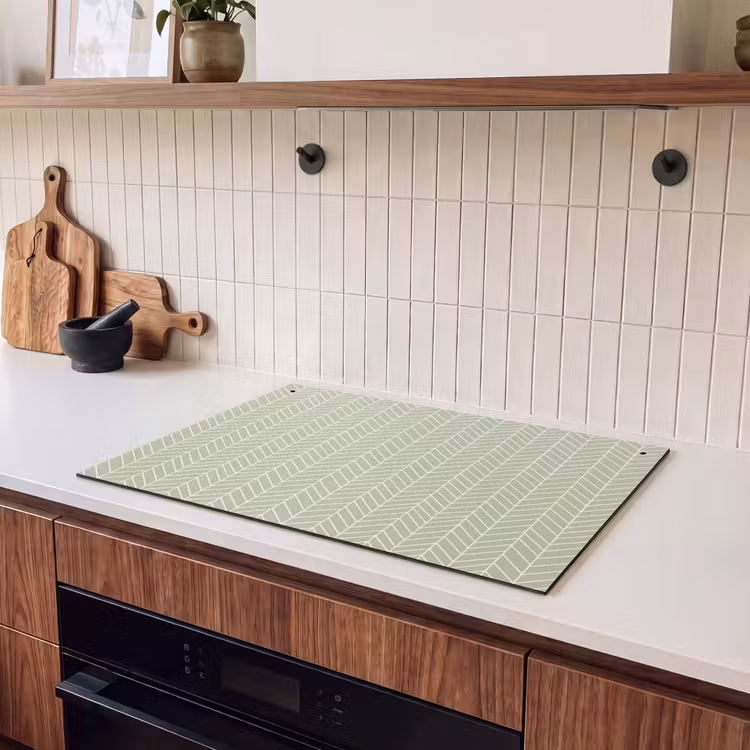 Inductiebeschermer & spatscherm (2in1) - Saliegroen - Visgraat - Geometrisch - Patroon — 3