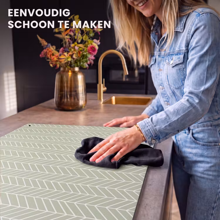 Inductiebeschermer & spatscherm (2in1) - Saliegroen - Visgraat - Geometrisch - Patroon — 5
