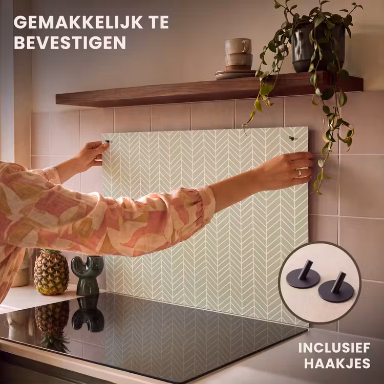 Inductiebeschermer & spatscherm (2in1) - Saliegroen - Visgraat - Geometrisch - Patroon — 7