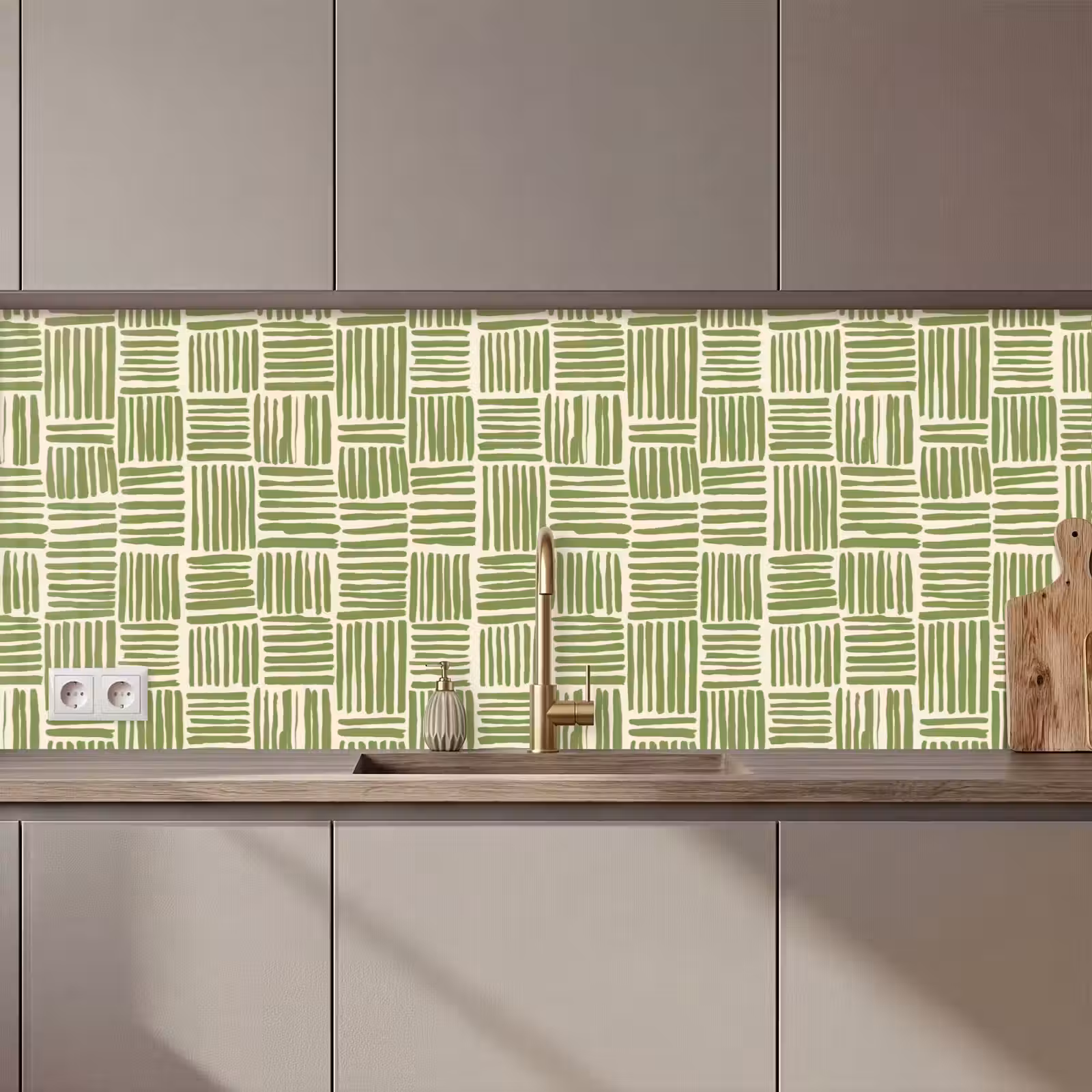 Keuken achterwand - Saliegroen - Blokken - Handgetekend - Patroon — 1