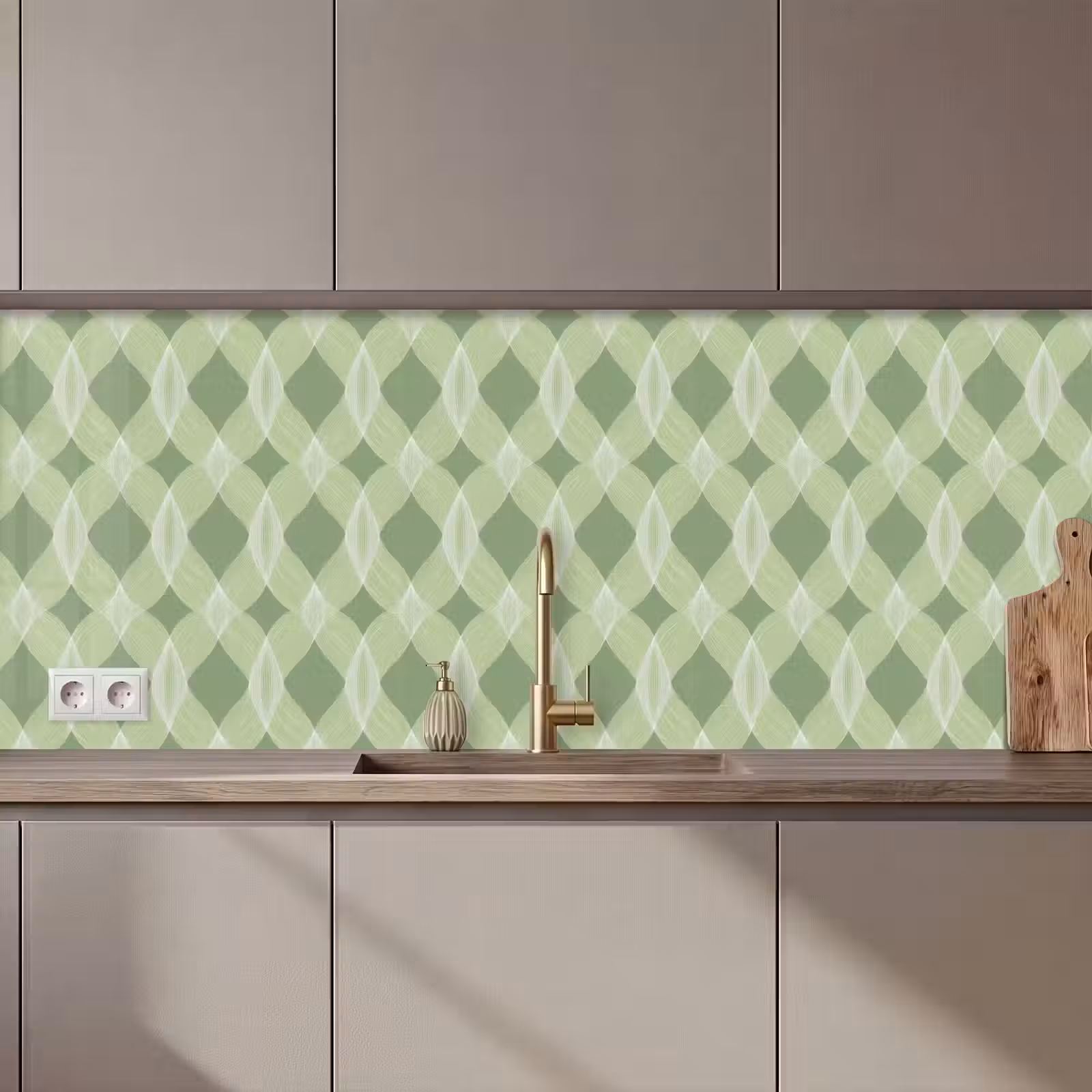 Keuken achterwand - Saliegroen - Geometrisch - Organisch - Traliewerk - Patroon — 1