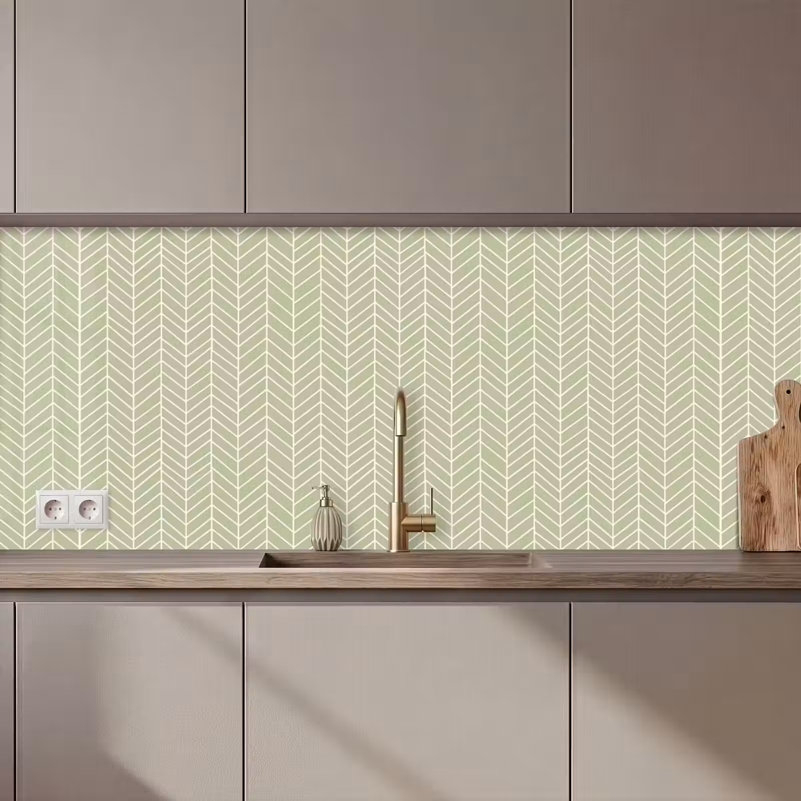 Keuken achterwand - Saliegroen - Visgraat - Geometrisch - Patroon — 1